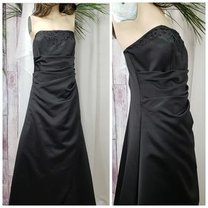 Black Satin • Embellished Bust • Strapless Gown